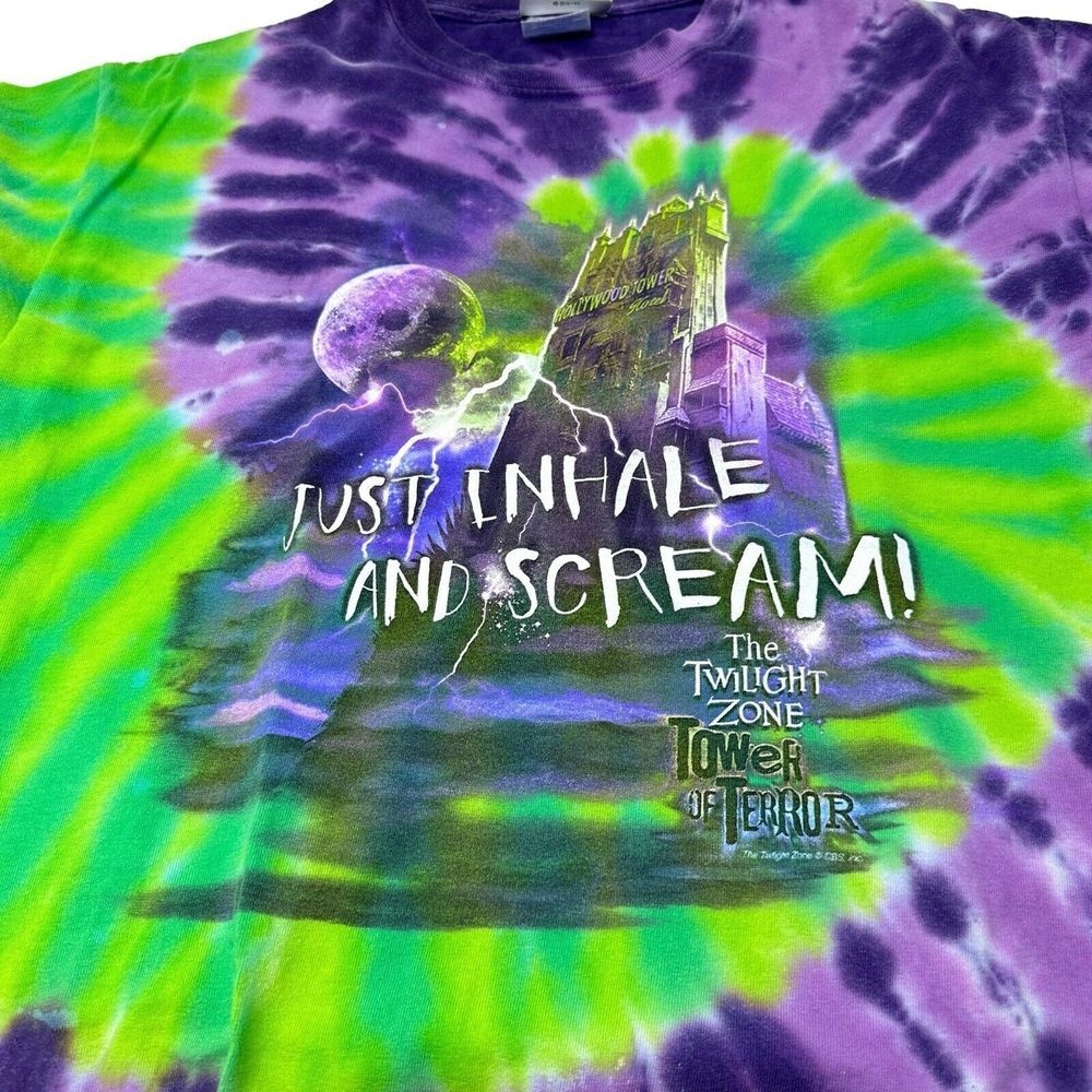 DISNEY‎ PARKS Tower Of Terror Vintage Green Purple Tie-Dye Twilight Zone Medium - Picture 7 of 9
